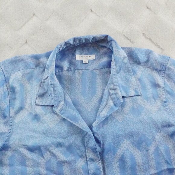Equipment Button Up Top Womens Large Satin Blue - Picture 4 of 11